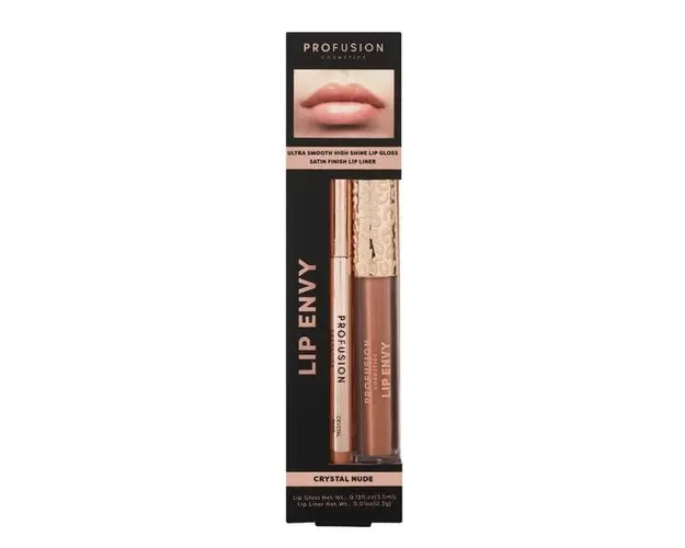 Set Luciu de Buze Ultra Neted si Lucios &amp; Creion pentru Buze cu Finish Satinat - Profusion Cosmetics Lip Envy Crystal Nude, 1 pachet