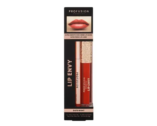 Set Luciu de Buze Ultra Neted si Lucios &amp; Creion pentru Buze cu Finish Satinat - Profusion Cosmetics Lip Envy Date Night, 1 pachet