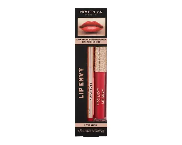 Set Luciu de Buze Ultra Neted si Lucios &amp; Creion pentru Buze cu Finish Satinat - Profusion Cosmetics Lip Envy Love Spell, 1 pachet