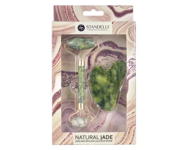 Set Masaj Facial cu Rola si Piatra Gua Sha din Jad Standelli Camco