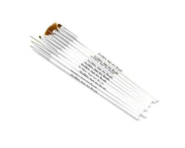 Set pensule unghii, pentru pictura pe unghii, B-2, 12 buc, culoare alba