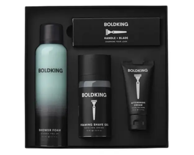 Set pentru barbierit The Giftbox cu aparat de ras, Gel de ras spuma 75ml + Crema after shave 50ml + Gel de dus spuma 200ml