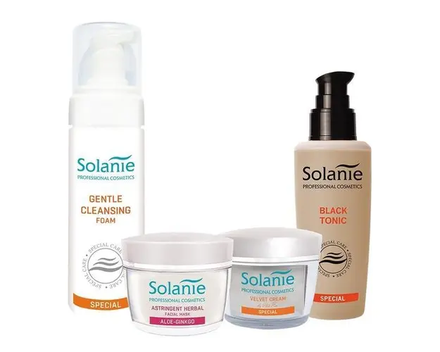 Set pentru ten gras matur - mic - Solanie ( Spuma 200 ml + Lotiune 125 ml + Crema 50 ml + Masca 50 ml )