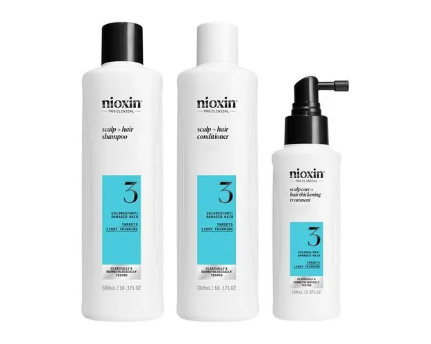 Set Produse Profesionale de Par Impotriva Ruperii pentru Par Vopsit sau Deteriorat cu Aspect Usor Subtiat - Nioxin System 3, 300 ml + 300 ml + 100 ml