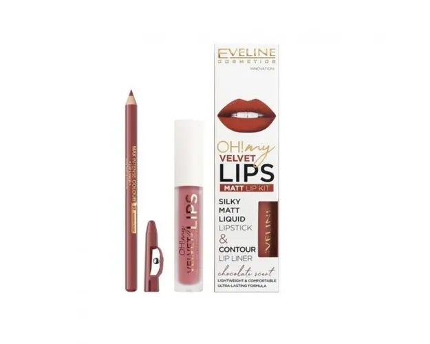 Set ruj lichid mat si creion contur buze Eveline - 13 Brownie Biscotti