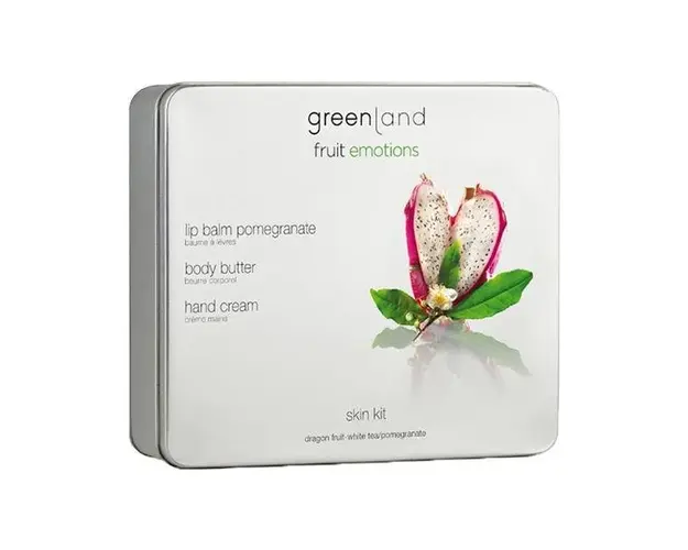 Set Skin kit, Fructul Dragonului-Ceai alb, unt corp 120ml, crema maini 75ml, balsam buze 3.9g, Greenland