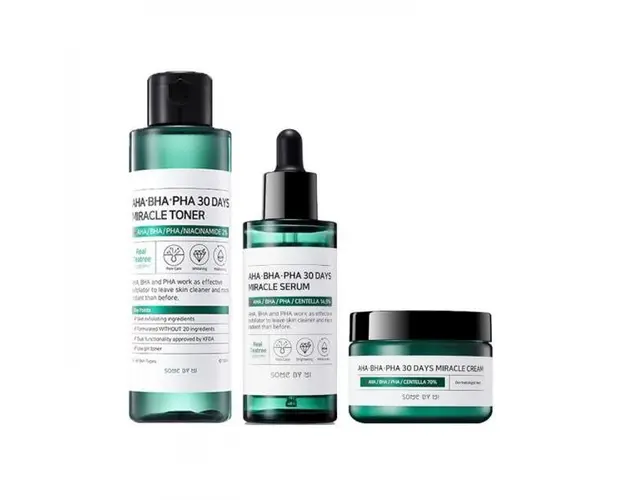Set Toner 50 ml + Serum 50 ml + Crema 60 ml Some By Me cu Aha, Bha si Pha 30 Days Miracle