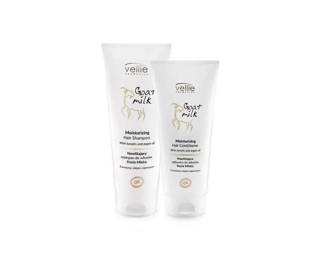 Set Vellie Goat Milk Pentru Ingrijirea Parului Cu Cheratina (Sampon hidratant - 250ml, Balsam hidratant - 200ml)
