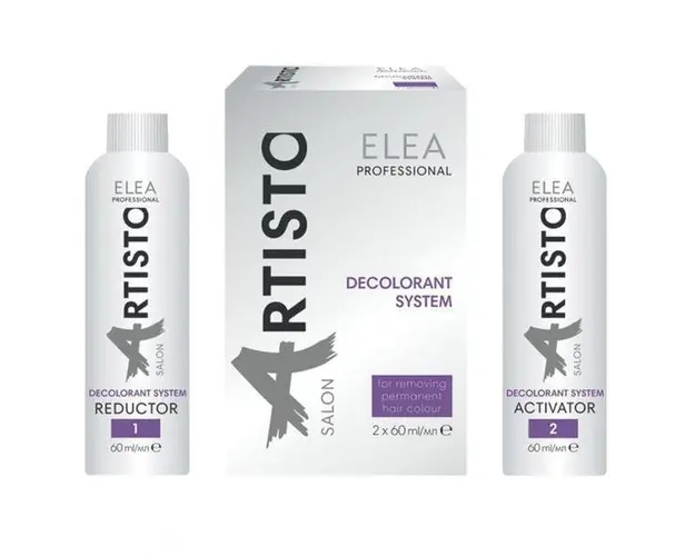 Solutie decapaj pentru indepartarea vopselei rezistente de pe par Decolorant System Color Off Elea Professional Artisto (reductor si activator), 120 ml
