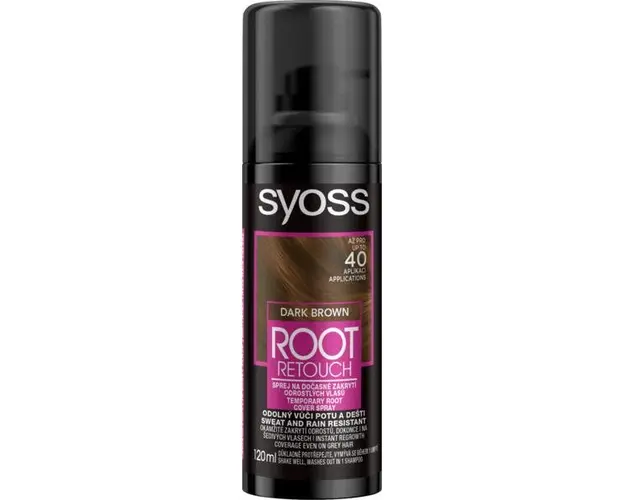 Spray pentru Vopsirea Temporara a Radacinilor - Schwarzkopf Syoss Dark Brown Root Retouch Cover Spray, saten inchis, 120 ml
