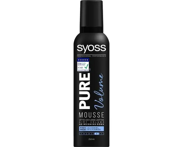 Spuma Modelatoare pentru Volum si Fixare Puternica - Syoss Professional Performance Pure Volume Mousse, 250 ml