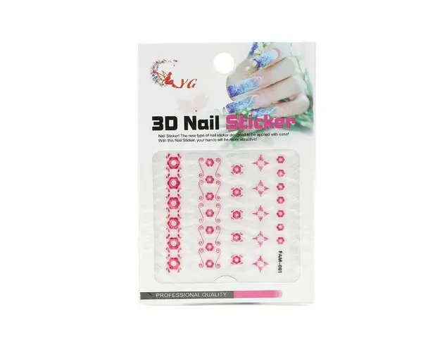Sticker pentru unghii, Global Fashion, 3D Nail Sticker FAM-001, Roz, 1 set