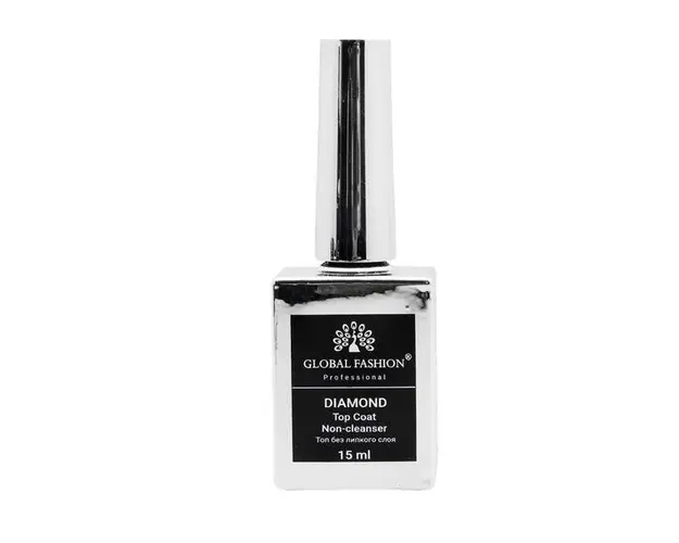 Top Coat Diamond, Global Fashion, top/finish, fara strat lipicios, 15 ml, Transparent