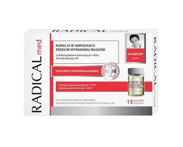 Tratament Fiole Impotriva Caderii Parului pentru Barbati - Farmona Radical Med Anti Hair Loss Ampoule Treatment for Men, 15 x 5 ml