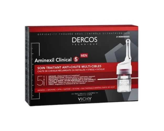 Tratament impotriva caderii parului pentru barbati Dercos Aminexil Clinical 5, Vichy, 21 fiole x 6 ml