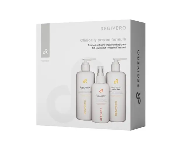 Tratament profesional impotriva matretii grase, Regivero, cu Biosulf si extracte naturale, 2x250ml, 1x150ml