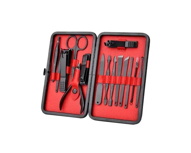 Trusa manichiura si pedichiura 15 piese, Oem, negru mat