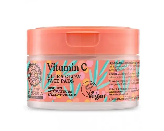 Ultra Glow Pads Comprese pentru Ten cu Vitamina C si Acizi AHA Oblepikha C-Berrica, 20 buc