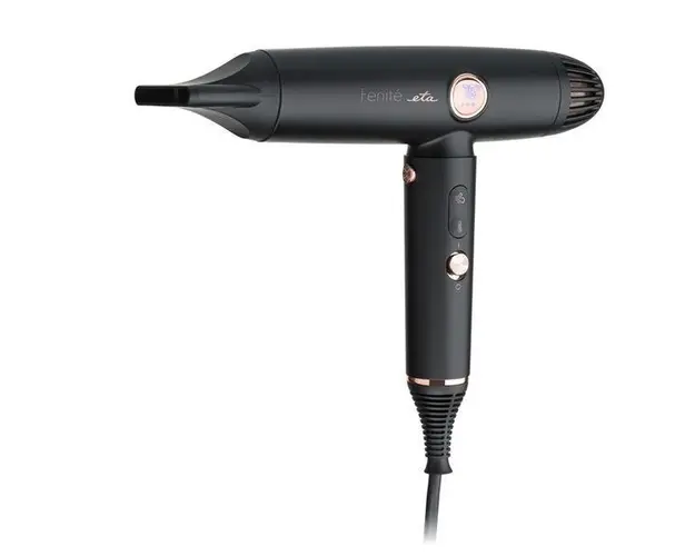 Uscator de par ETA Fenite Exclusive 9319 90000, 1400 W, LCD, ionizare, motor Turbo booster digital, tehnologie inteligenta Opti-heat Control, negru