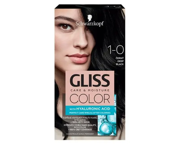 Vopsea de Par Permanenta cu Acid Hialuronic - Schwarzkopf Gliss Color Care & Moisture with Hyaluronic Acid, nuanta 1-0 Deep Black