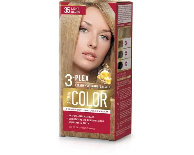 Vopsea Crema Permanenta - Aroma Color 3-Plex Permanent Hair Color Cream, nuanta 35 Light Blond, 90 ml