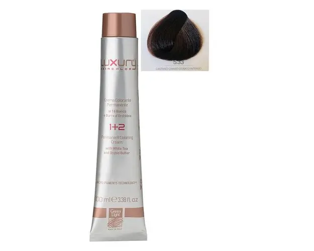 Vopsea Crema Permanenta Luxury Green Light, nuanta Castano Chiaro Dorato Intenso 5.33, 100 ml