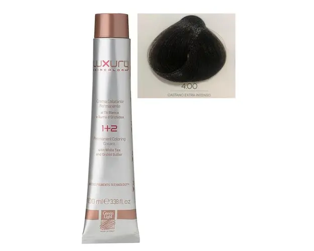 Vopsea Crema Permanenta Luxury Green Light, nuanta Castano Extra Intenso 4.00, 100 ml