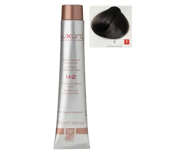 Vopsea Crema Permanenta Luxury Green Light, nuanta Castano Intenso 4, 100 ml