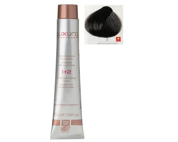 Vopsea Crema Permanenta Luxury Green Light, nuanta Castano Scuro Intenso 3, 100 ml