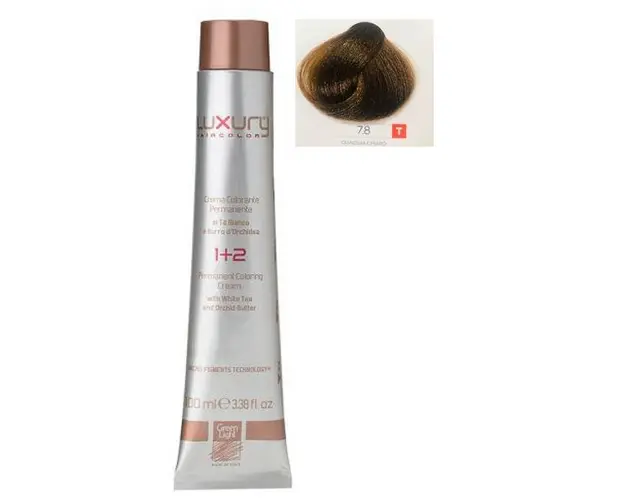 Vopsea Crema Permanenta Luxury Green Light, nuanta Gianduia Chiaro 7.8, 100 ml