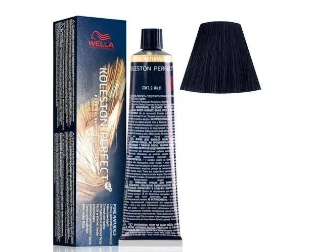 Vopsea Crema Permanenta - Wella Professionals Koleston Perfect ME+ Pure Naturals, nuanta 2/0 Negru