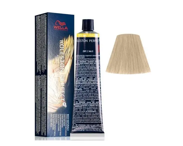 Vopsea Crema Permanenta - Wella Professionals Koleston Perfect ME+ Rich Naturals, nuanta 10/38 Blond Luminos Auriu Albastrui