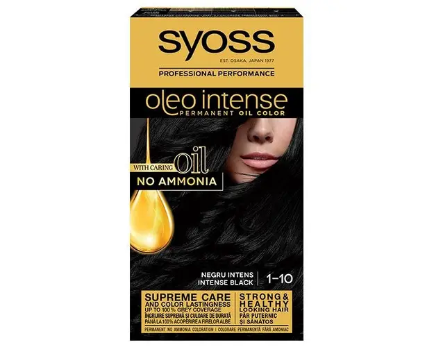 Vopsea de Par Demi-permanenta - Syoss Professional Performance Oleo Intense Permanent Oil Color, nuanta 1-10 Negru Intens