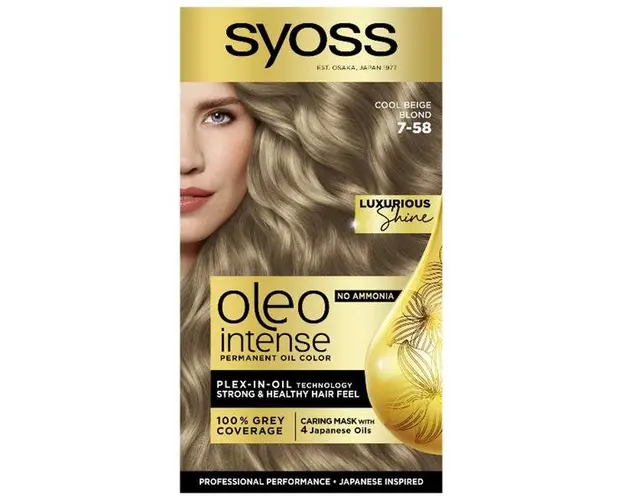 Vopsea de Par Demi-permanenta - Syoss Professional Performance Oleo Intense Permanent Oil Color, nuanta 7-58 Blond Bej Rece