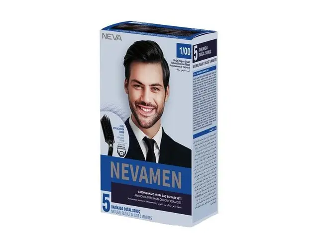 Vopsea de Par pentru Barbati, Fara Amoniac - Neva Nevamen, nuanta 1/00 Negru Natural Intens, 150 ml