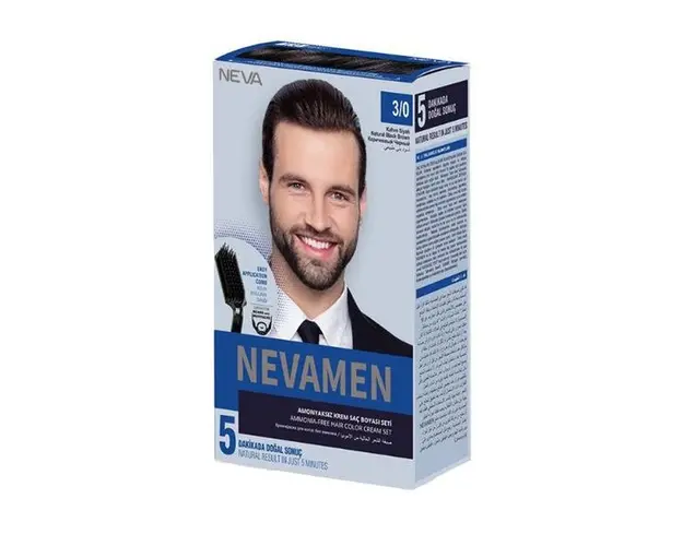 Vopsea de Par pentru Barbati, Fara Amoniac - Neva Nevamen, nuanta 3/0 Saten Brunet Natural, 150 ml