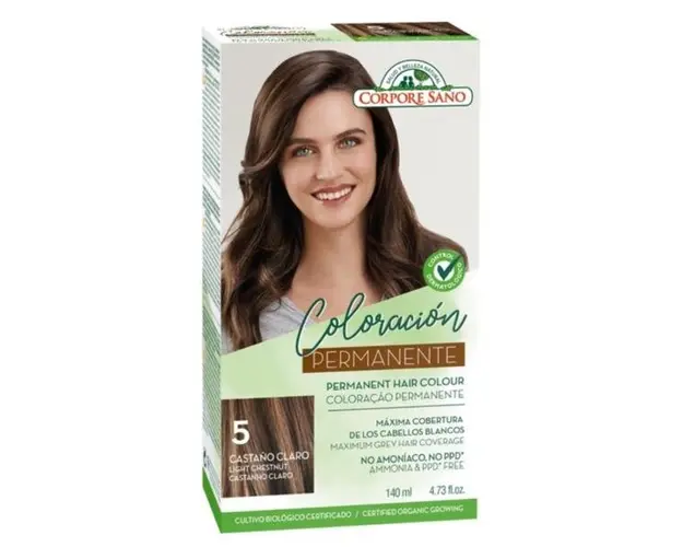 Vopsea de Par Permanenta fara Amoniac Corpore Sano, nuanta 5 Castaniu Deschis, 140 ml