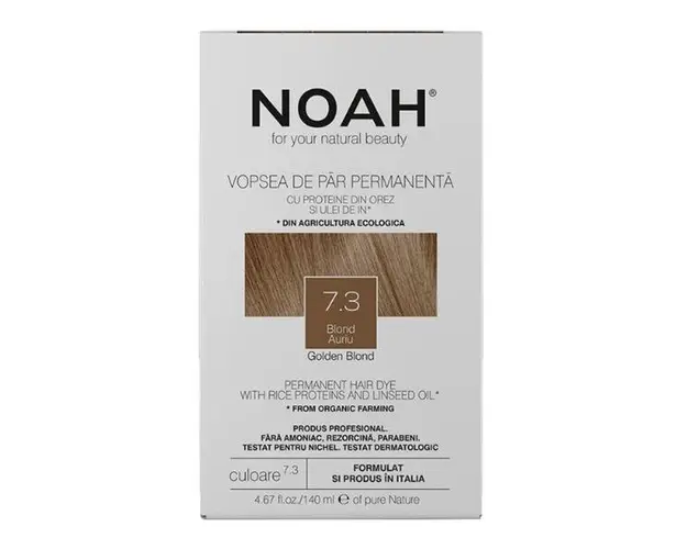 Vopsea de Par Permanenta fara Amoniac cu Proteine din Orez si Ulei de In - Noah, nuanta 7.3 Blond Auriu, 140 ml