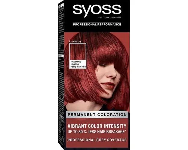 Vopsea de Par Permanenta Inspirata de Pantone - Syoss Professional Performance Permanent Coloration Inspired by Pantone 18-1658, nuanta 5_72 Pompeian Red