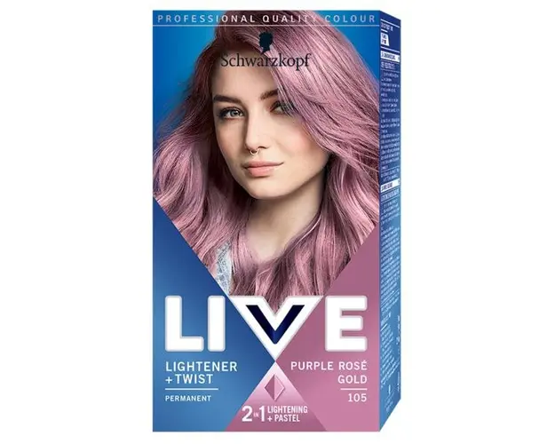 Vopsea de Par Permanenta - Schwarzkopf Live Colour Lighter + Twist Permanent 2 in 1 Lightener + Pastel, nuanta 105 Purple Rose Gold