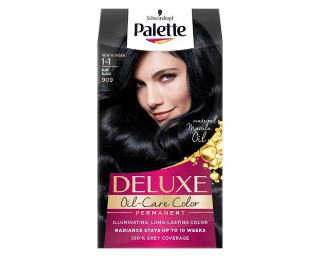 Vopsea de Par Permanenta - Schwarzkopf Palette Deluxe Oil-Care Color Permanent, nuanta 1-1 (909) Blue Black
