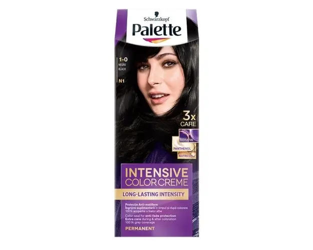 Vopsea de Par Permanenta - Schwarzkopf Palette Intensive Color Creme Long-Lasting Intensity Permanent, nuanta 1-0 (N1) Negru