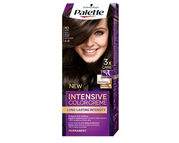 Vopsea de Par Permanenta - Schwarzkopf Palette Intensive Color Creme Long-Lasting Intensity Permanent, nuanta 4-0 (N3) Saten Mediu