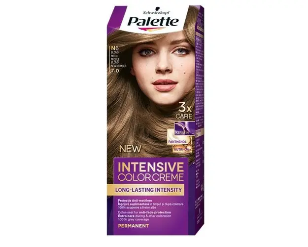 Vopsea de Par Permanenta - Schwarzkopf Palette Intensive Color Creme Long-Lasting Intensity Permanent, nuanta 7-0 (N6) Blond Mediu