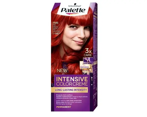 Vopsea de Par Permanenta - Schwarzkopf Palette Intensive Color Creme Long-Lasting Intensity Permanent, nuanta 7-887 (RV6) Rosu Stacojiu