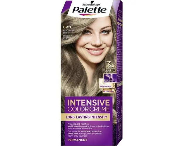 Vopsea de Par Permanenta - Schwarzkopf Palette Intensive Color Creme Long-Lasting Intensity Permanent, nuanta 8-21 Blond Cenusiu Deschis