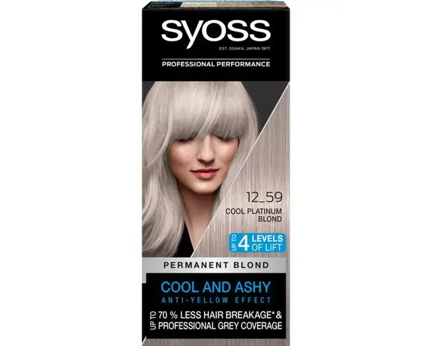 Vopsea de Par Permanenta - Syoss Professional Performance Permanent Blond Cool and Ashy Anti-Yellow Effect Baseline, nuanta 12_59 Cool Platinum Blond