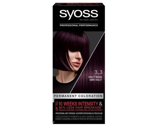 Vopsea de Par Permanenta - Syoss Professional Performance Permanent Coloration Baseline, nuanta 3_3 Dark Violet