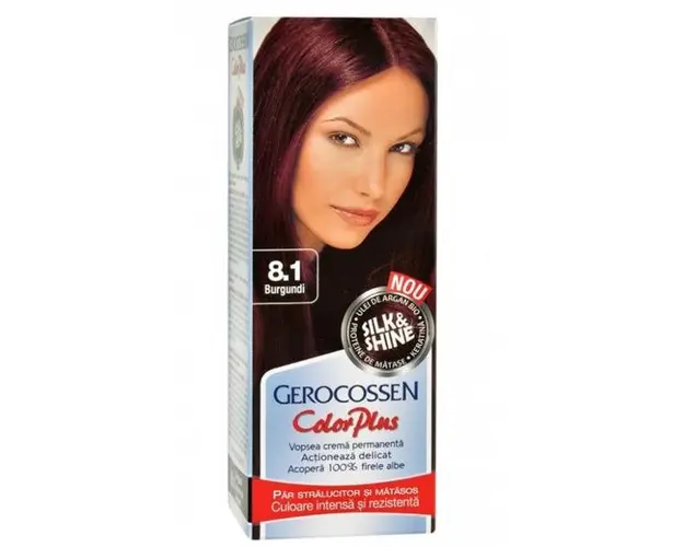 Vopsea de Par Silk&amp;Shine Gerocossen Color Plus, nuanta 8.1 Burgundi, 50 g