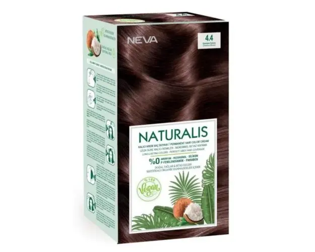 Vopsea de Par Vegana Fara Amoniac - Naturalis, Neva, nuanta 4.4 Saten Castaniu, 150 ml